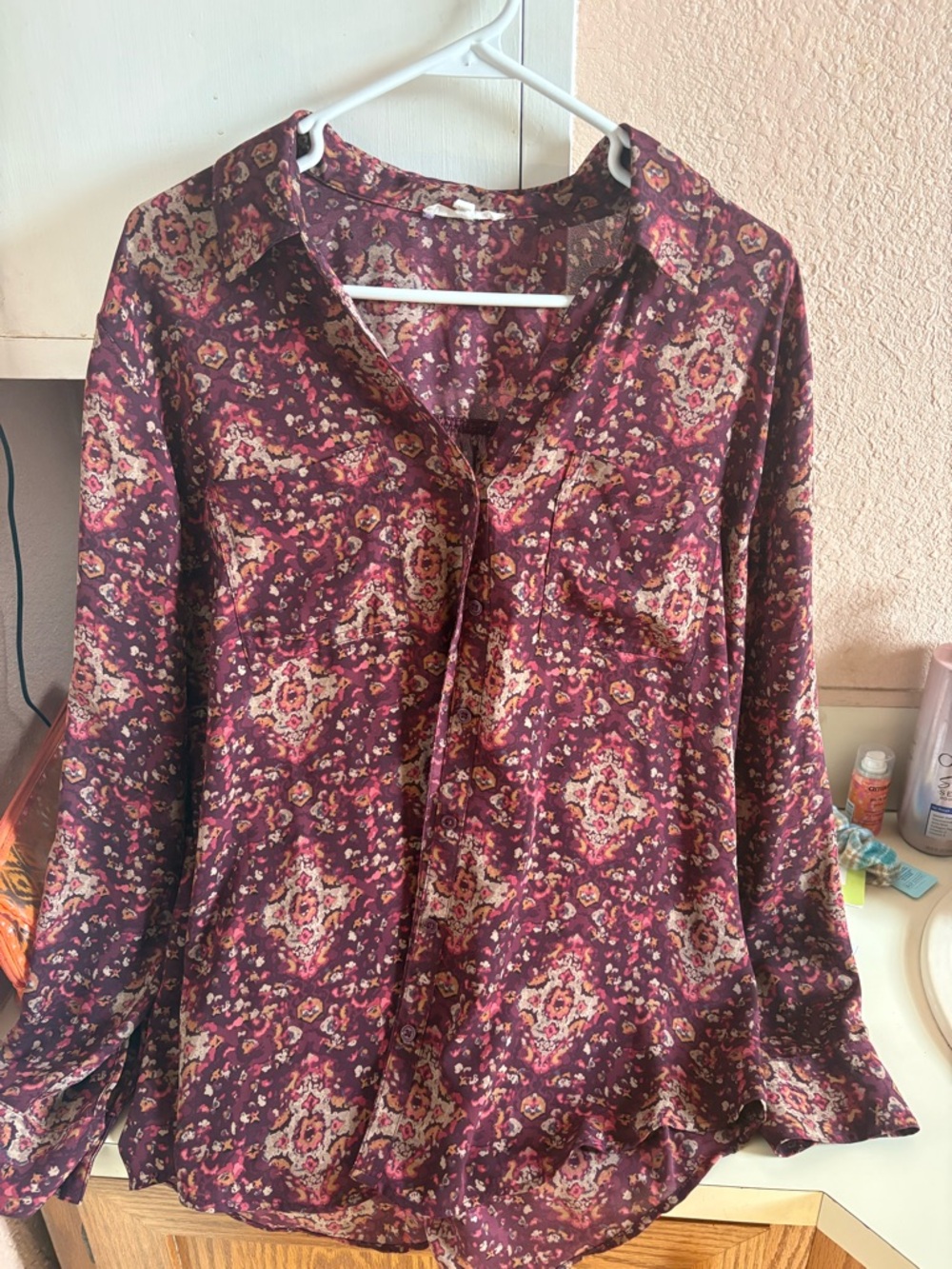 Maurices Burgundy Floral Button-Down Blouse